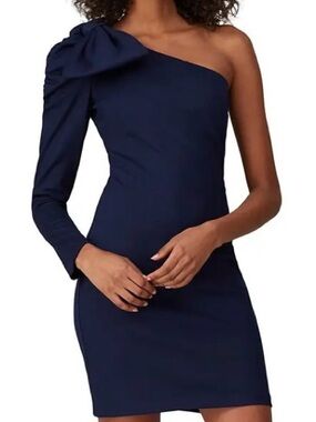 Amanda Uprichard Medium Navy One-Shoulder Sheath Dress with Oversized Bow